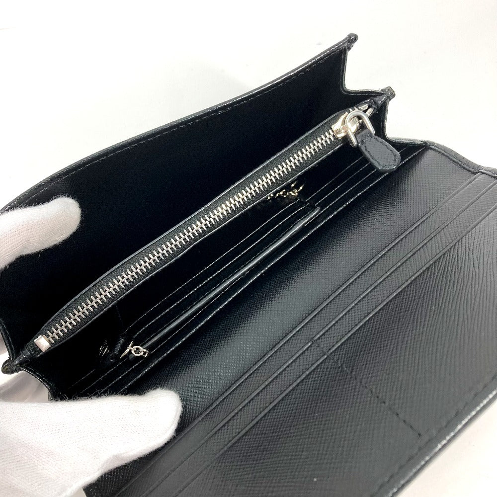 PRADA Folded wallet 1MH132 Nylon canvas, leather black Long Wallet Business Card Case Triangle logo plate Women Used Authentic