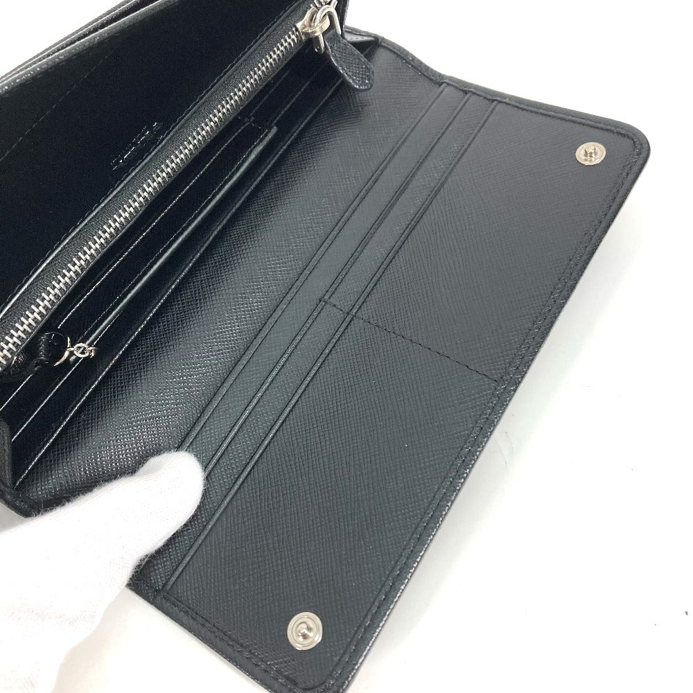 PRADA Folded wallet 1MH132 Nylon canvas, leather black Long Wallet Business Card Case Triangle logo plate Women Used Authentic