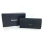 PRADA Folded wallet 1MH132 Nylon canvas, leather black Long Wallet Business Card Case Triangle logo plate Women Used Authentic