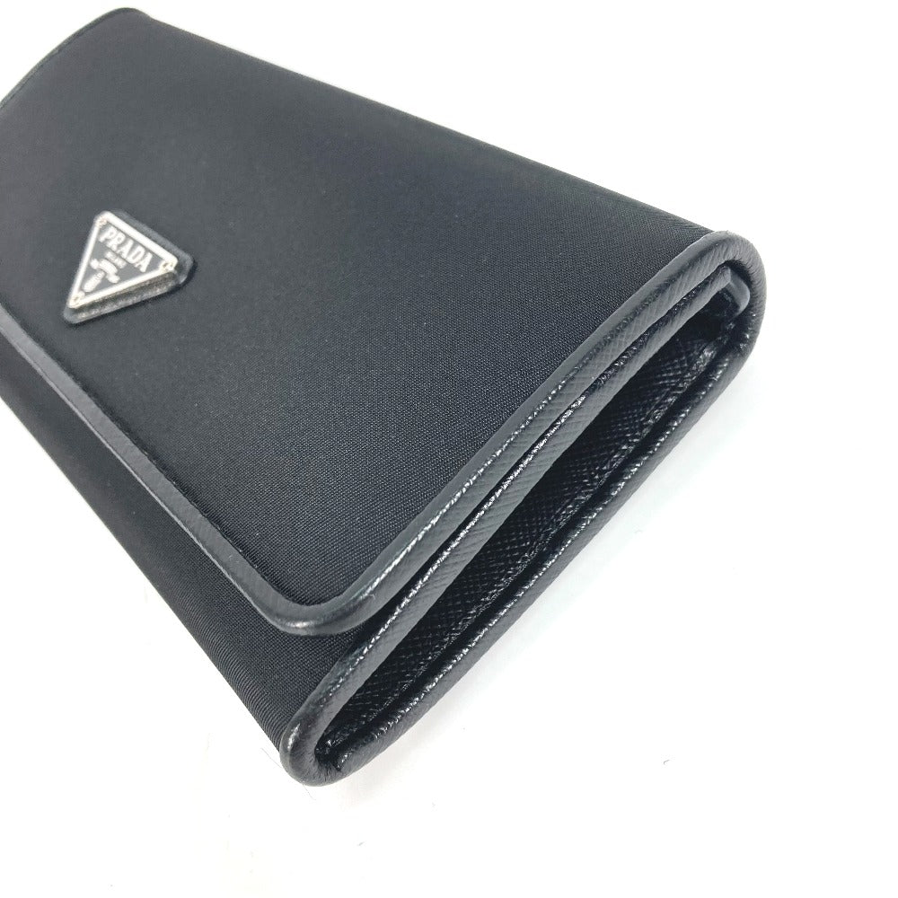 PRADA Folded wallet 1MH132 Nylon canvas, leather black Long Wallet Business Card Case Triangle logo plate Women Used Authentic