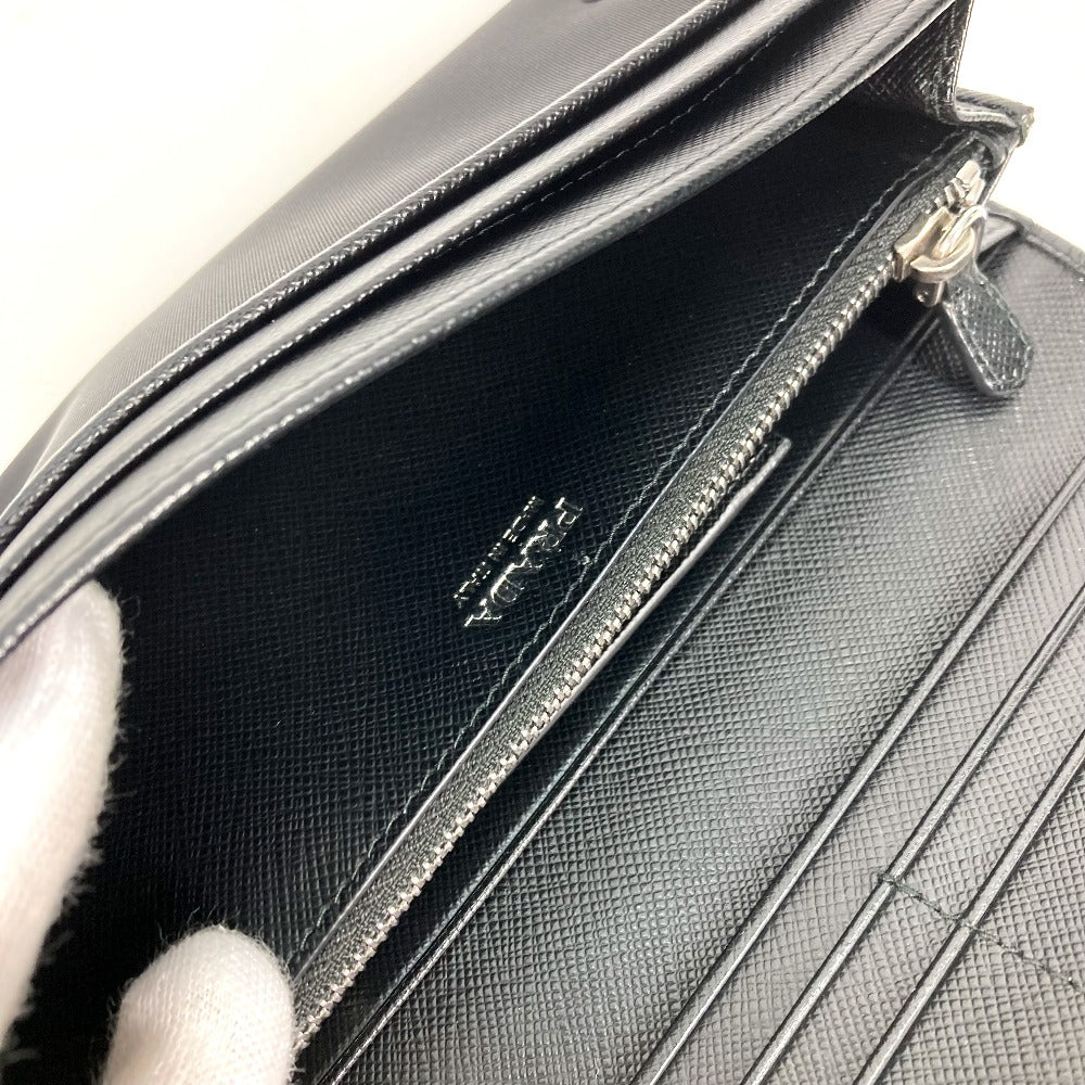 PRADA Folded wallet 1MH132 Nylon canvas, leather black Long Wallet Business Card Case Triangle logo plate Women Used Authentic