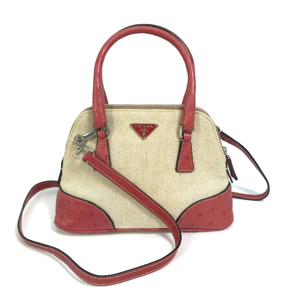 PRADA Handbag BN0115 canvas Beige typex red CANAPA+STRUZZ Mini bag Women Used Authentic