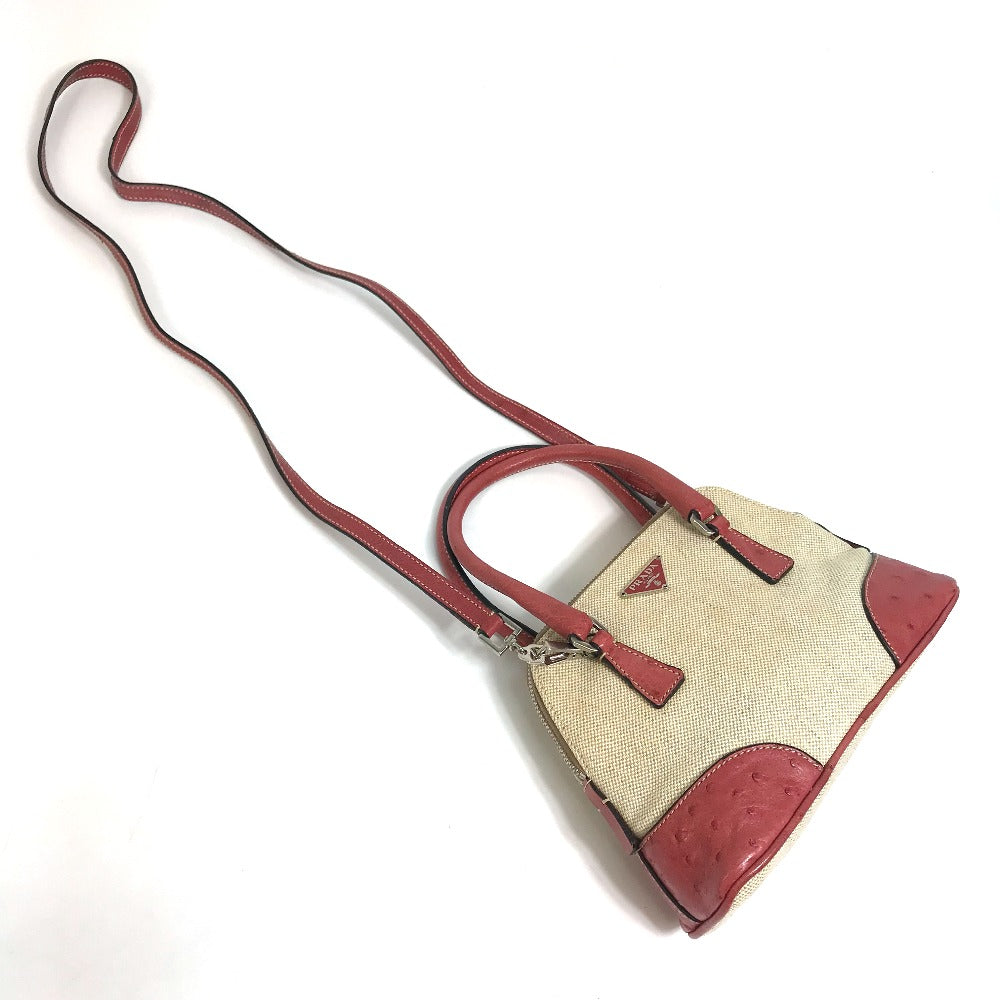 PRADA Handbag BN0115 canvas Beige typex red CANAPA+STRUZZ Mini bag Women Used Authentic