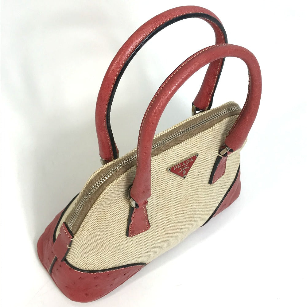 PRADA Handbag BN0115 canvas Beige typex red CANAPA+STRUZZ Mini bag Women Used Authentic