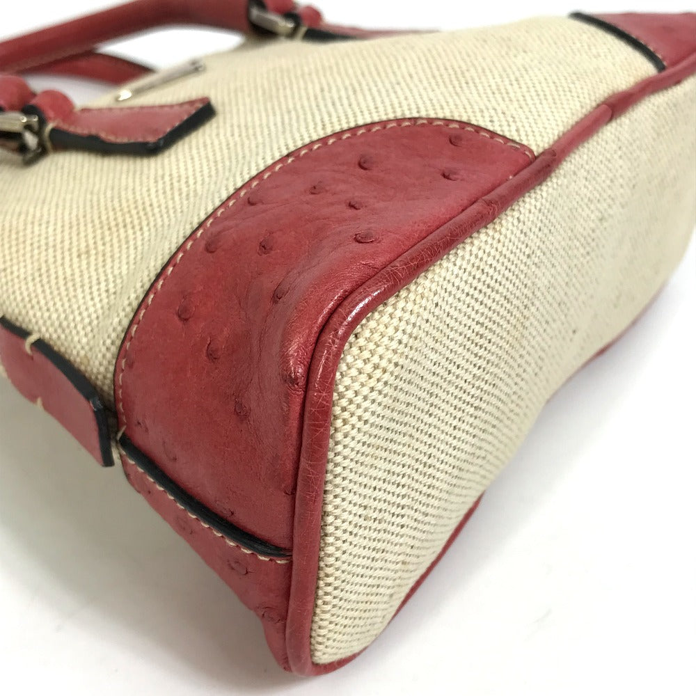 PRADA Handbag BN0115 canvas Beige typex red CANAPA+STRUZZ Mini bag Women Used Authentic
