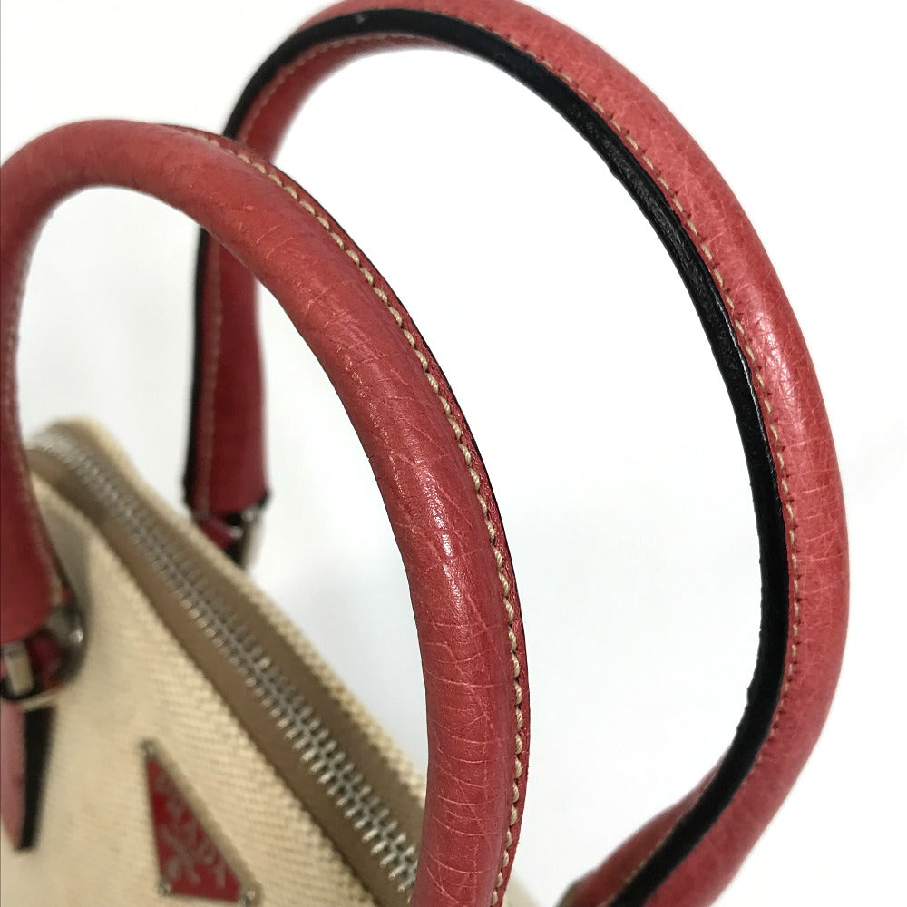 PRADA Handbag BN0115 canvas Beige typex red CANAPA+STRUZZ Mini bag Women Used Authentic