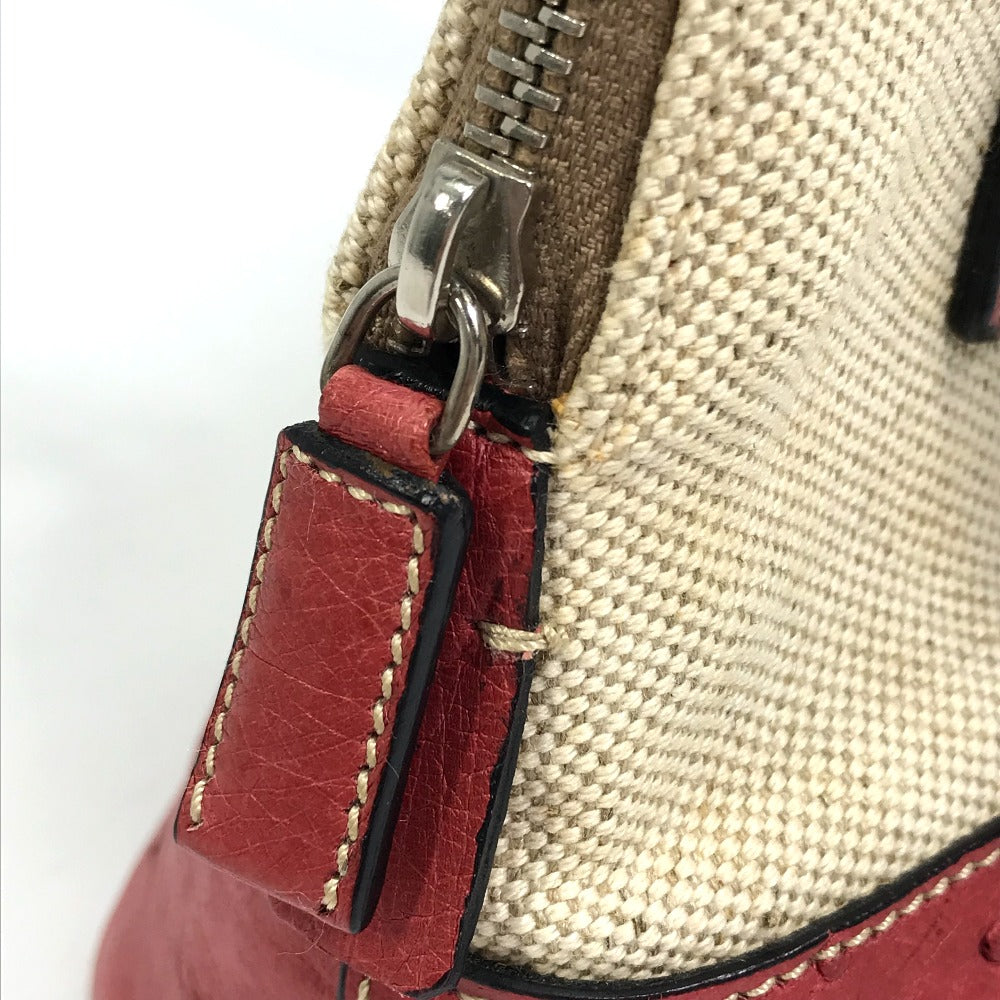 PRADA Handbag BN0115 canvas Beige typex red CANAPA+STRUZZ Mini bag Women Used Authentic
