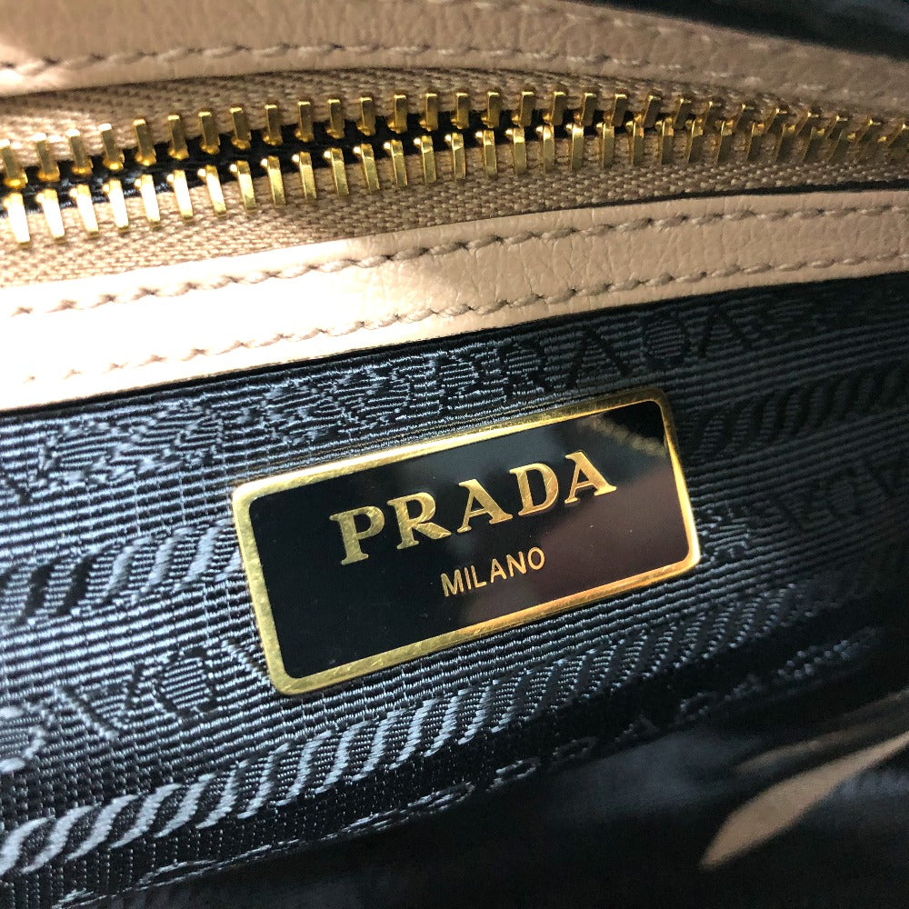 PRADA Shoulder Bag 1BH089 leather beige logo GLACE CALF CAMMEO Women Used Authentic