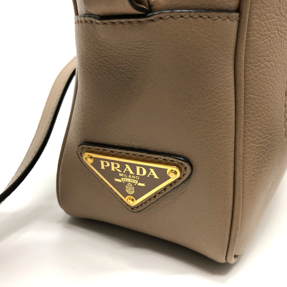 PRADA Shoulder Bag 1BH089 leather beige logo GLACE CALF CAMMEO Women Used Authentic