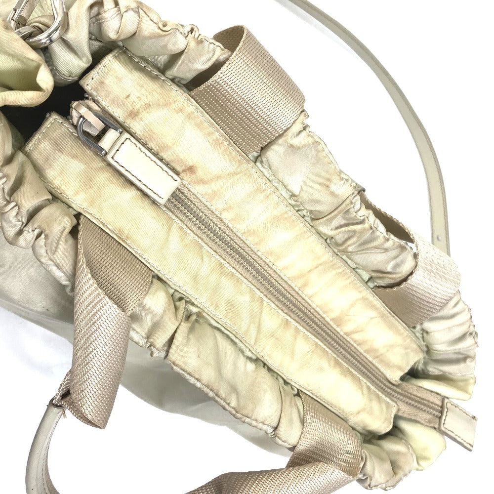 PRADA Handbag BN1631 Nylon / leather Light beige type Crossbody Triangle logo Women Used Authentic