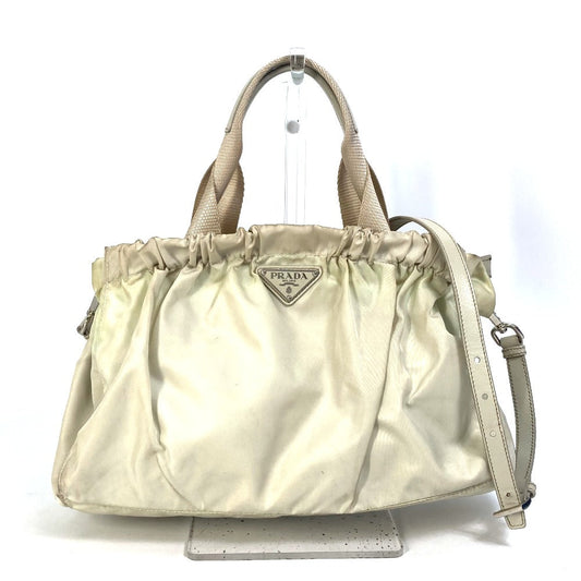 PRADA Handbag BN1631 Nylon / leather Light beige type Crossbody Triangle logo Women Used Authentic