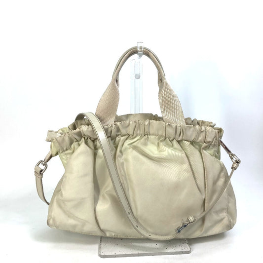 PRADA Handbag BN1631 Nylon / leather Light beige type Crossbody Triangle logo Women Used Authentic