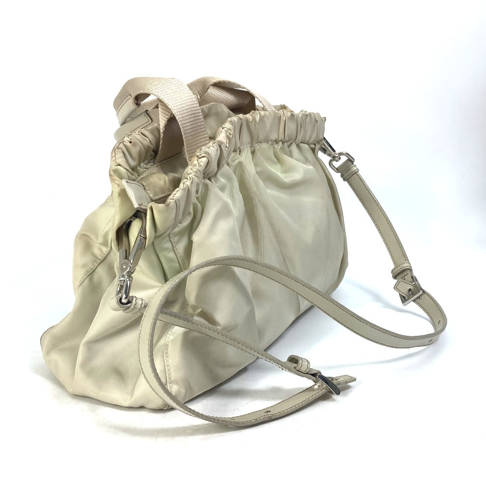 PRADA Handbag BN1631 Nylon / leather Light beige type Crossbody Triangle logo Women Used Authentic