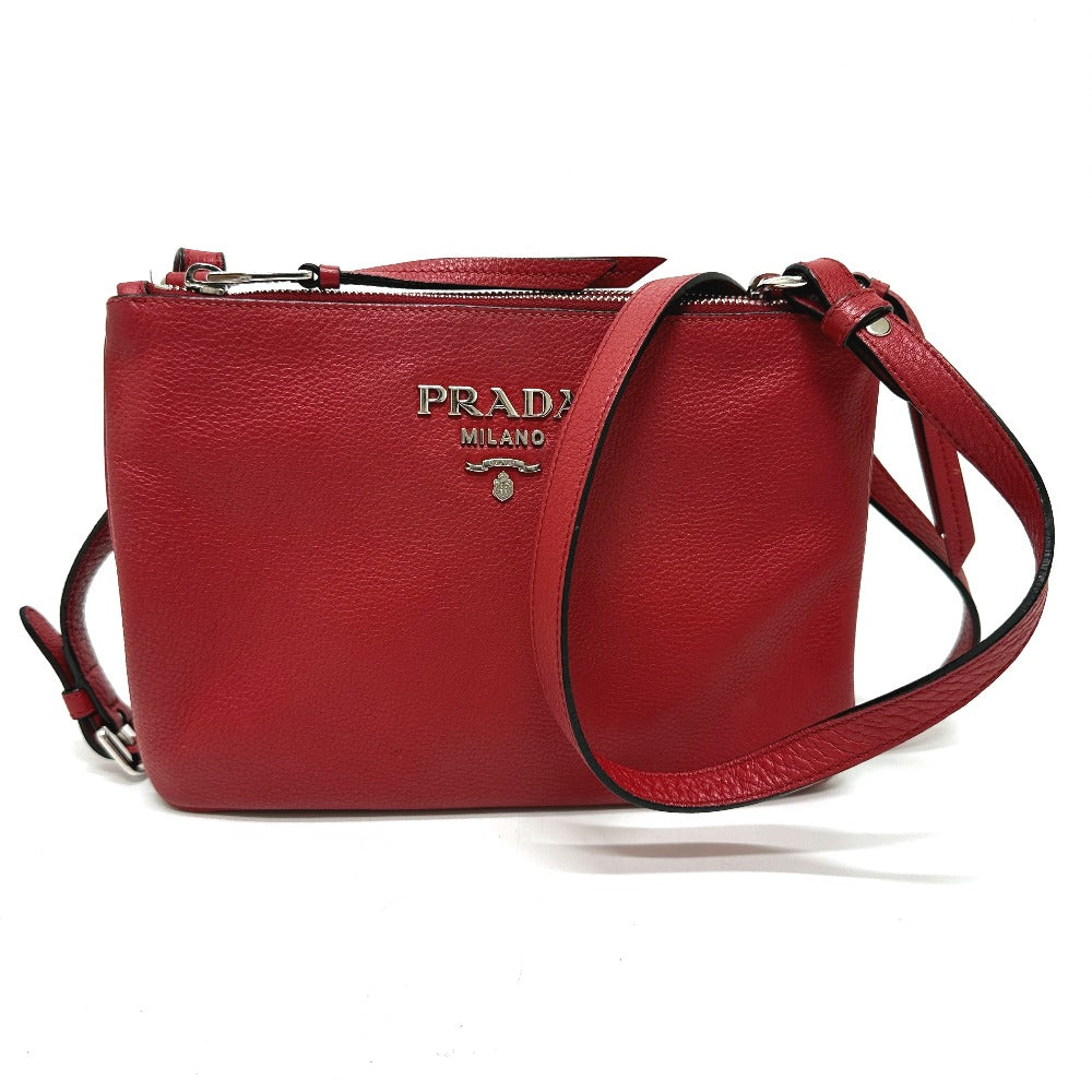 PRADA Shoulder Bag 1BH046 leather Red logo Women Used Authentic