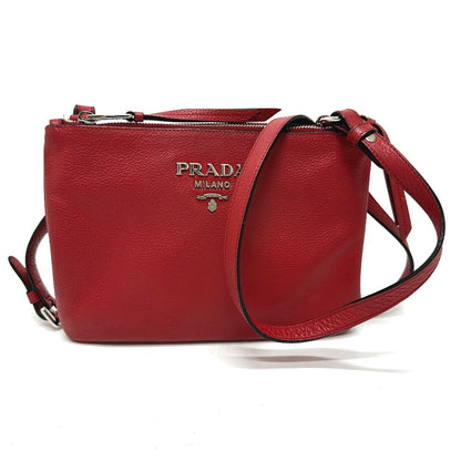 PRADA Shoulder Bag 1BH046 leather Red logo Women Used Authentic