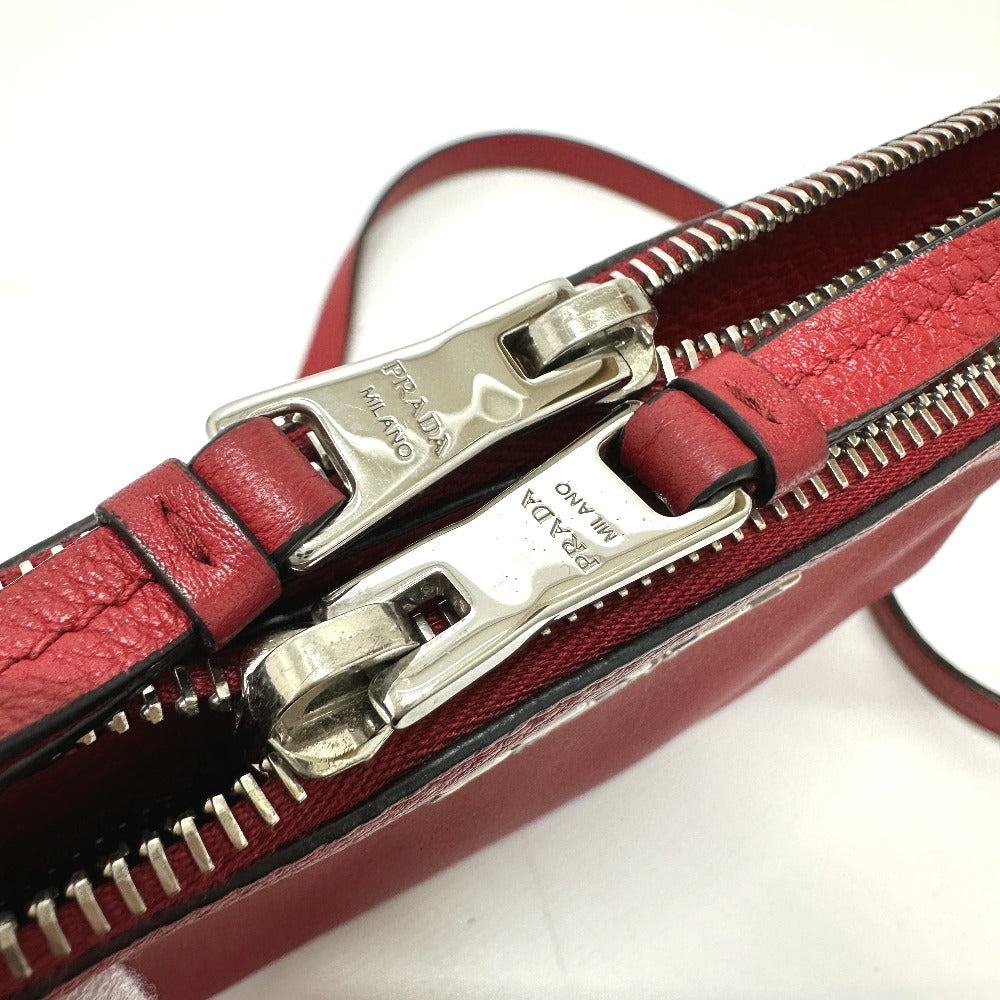 PRADA Shoulder Bag 1BH046 leather Red logo Women Used Authentic