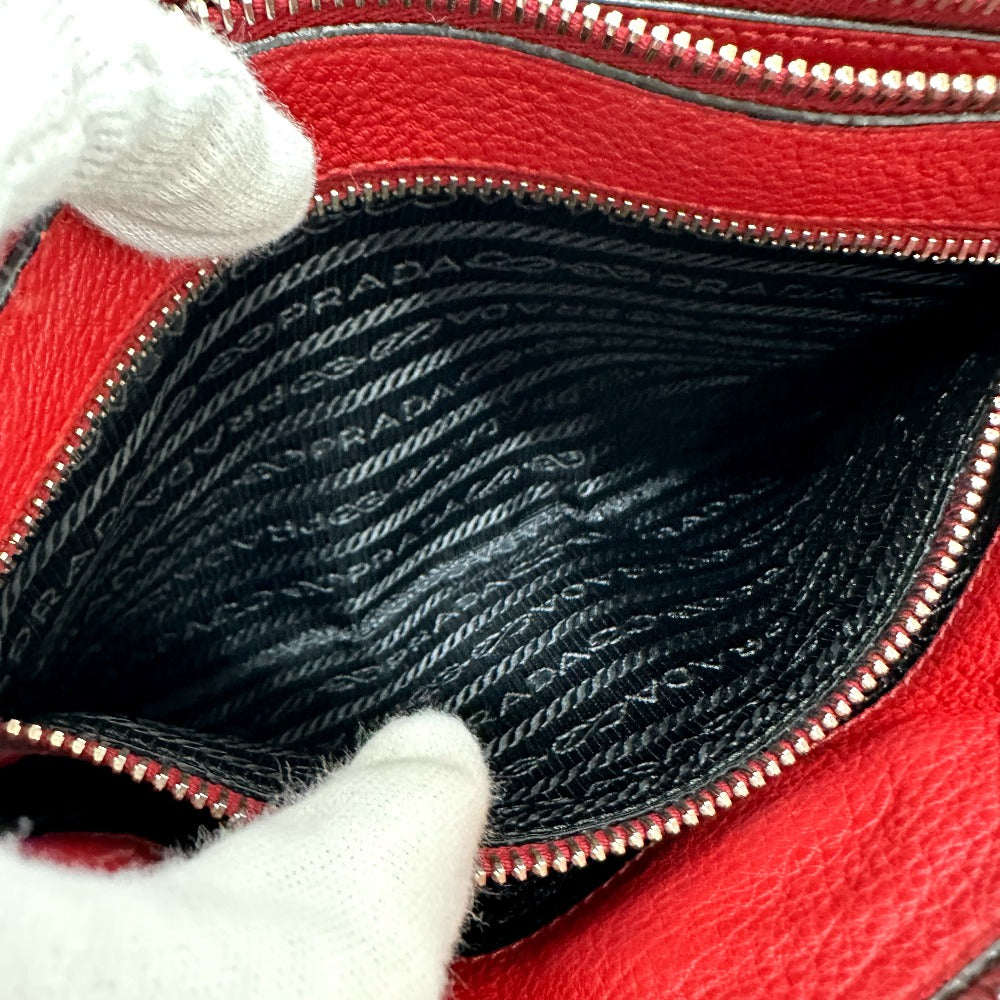 PRADA Shoulder Bag 1BH046 leather Red logo Women Used Authentic
