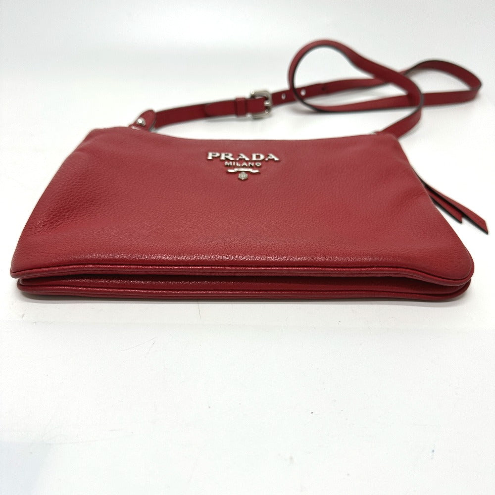 PRADA Shoulder Bag 1BH046 leather Red logo Women Used Authentic