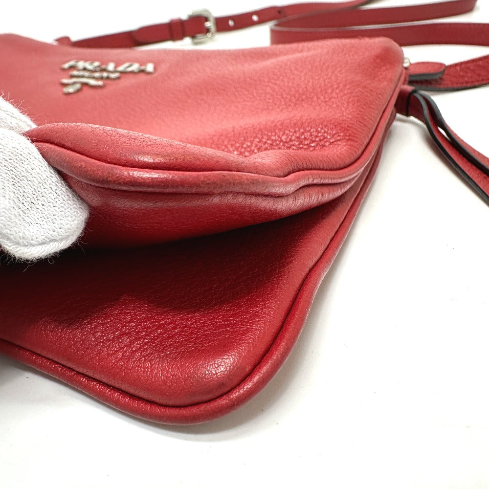 PRADA Shoulder Bag 1BH046 leather Red logo Women Used Authentic