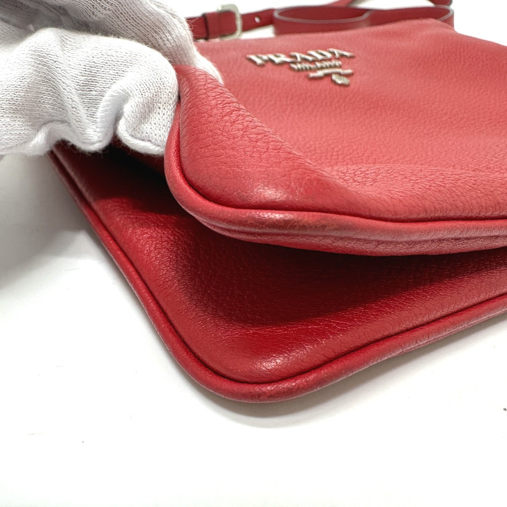 PRADA Shoulder Bag 1BH046 leather Red logo Women Used Authentic