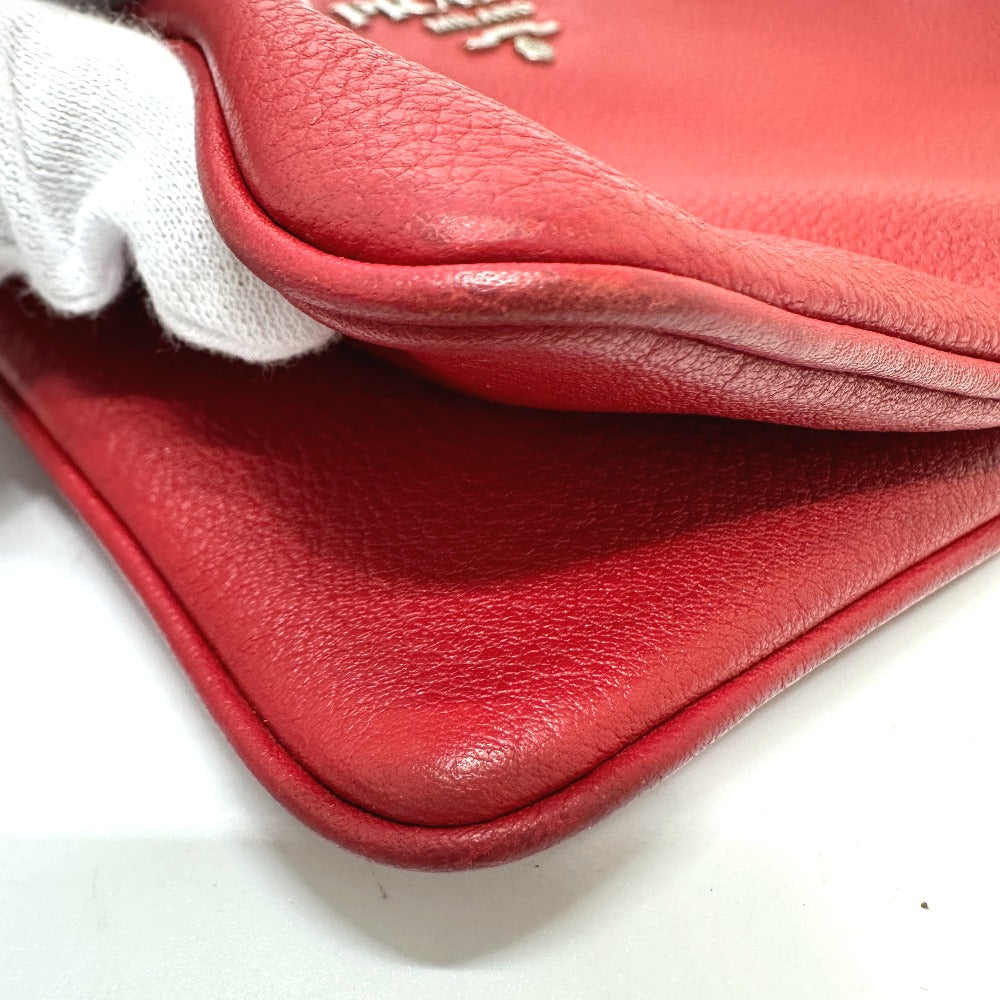 PRADA Shoulder Bag 1BH046 leather Red logo Women Used Authentic