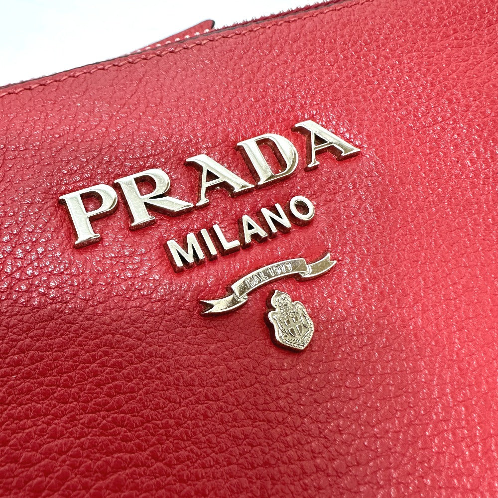 PRADA Shoulder Bag 1BH046 leather Red logo Women Used Authentic