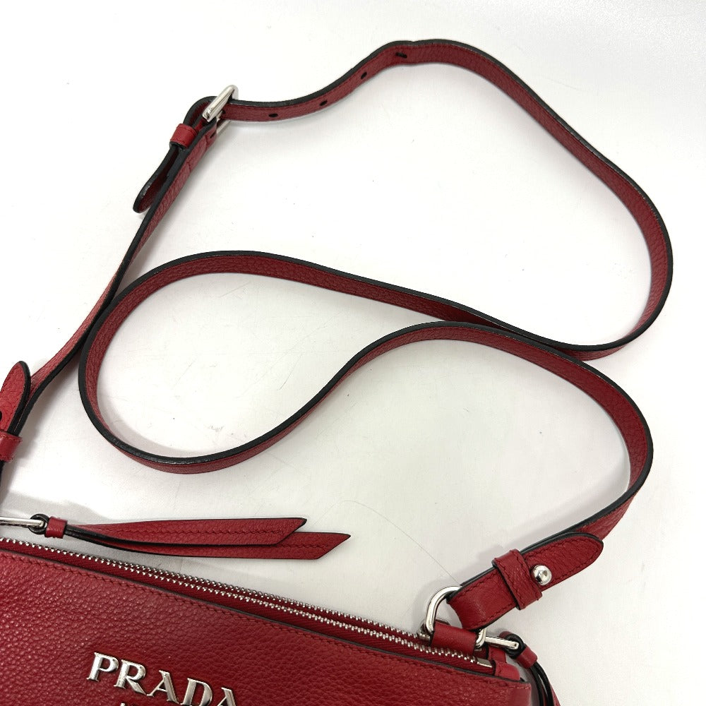 PRADA Shoulder Bag 1BH046 leather Red logo Women Used Authentic