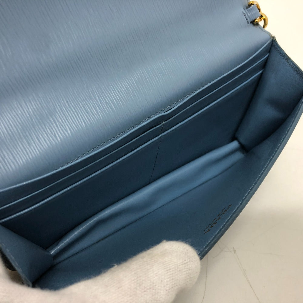 PRADA Wallet Chain 1DH044 leather blue ChainShoulder Bag Saffiano logo Women Used Authentic