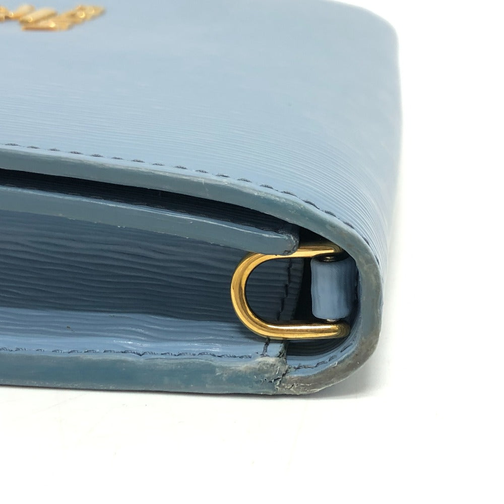 PRADA Wallet Chain 1DH044 leather blue ChainShoulder Bag Saffiano logo Women Used Authentic