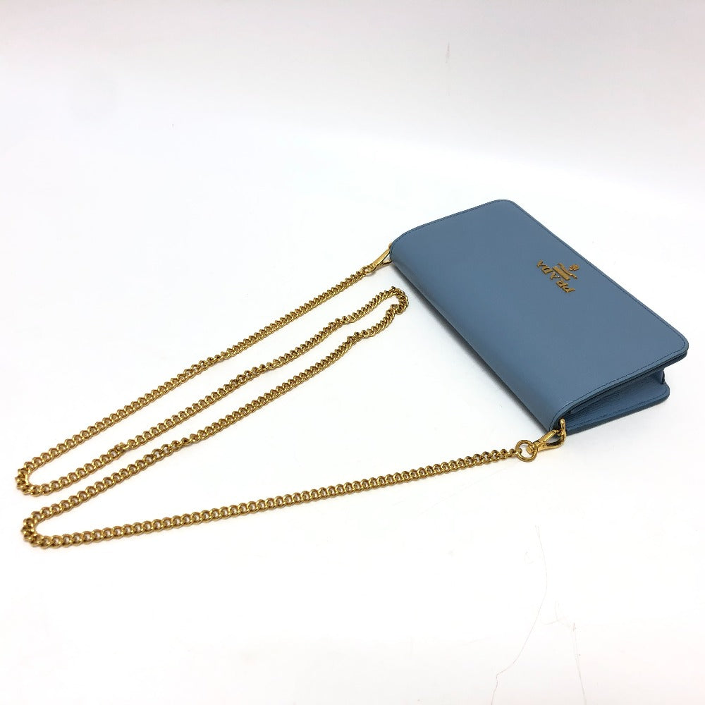 PRADA Wallet Chain 1DH044 leather blue ChainShoulder Bag Saffiano logo Women Used Authentic