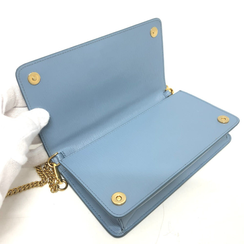 PRADA Wallet Chain 1DH044 leather blue ChainShoulder Bag Saffiano logo Women Used Authentic