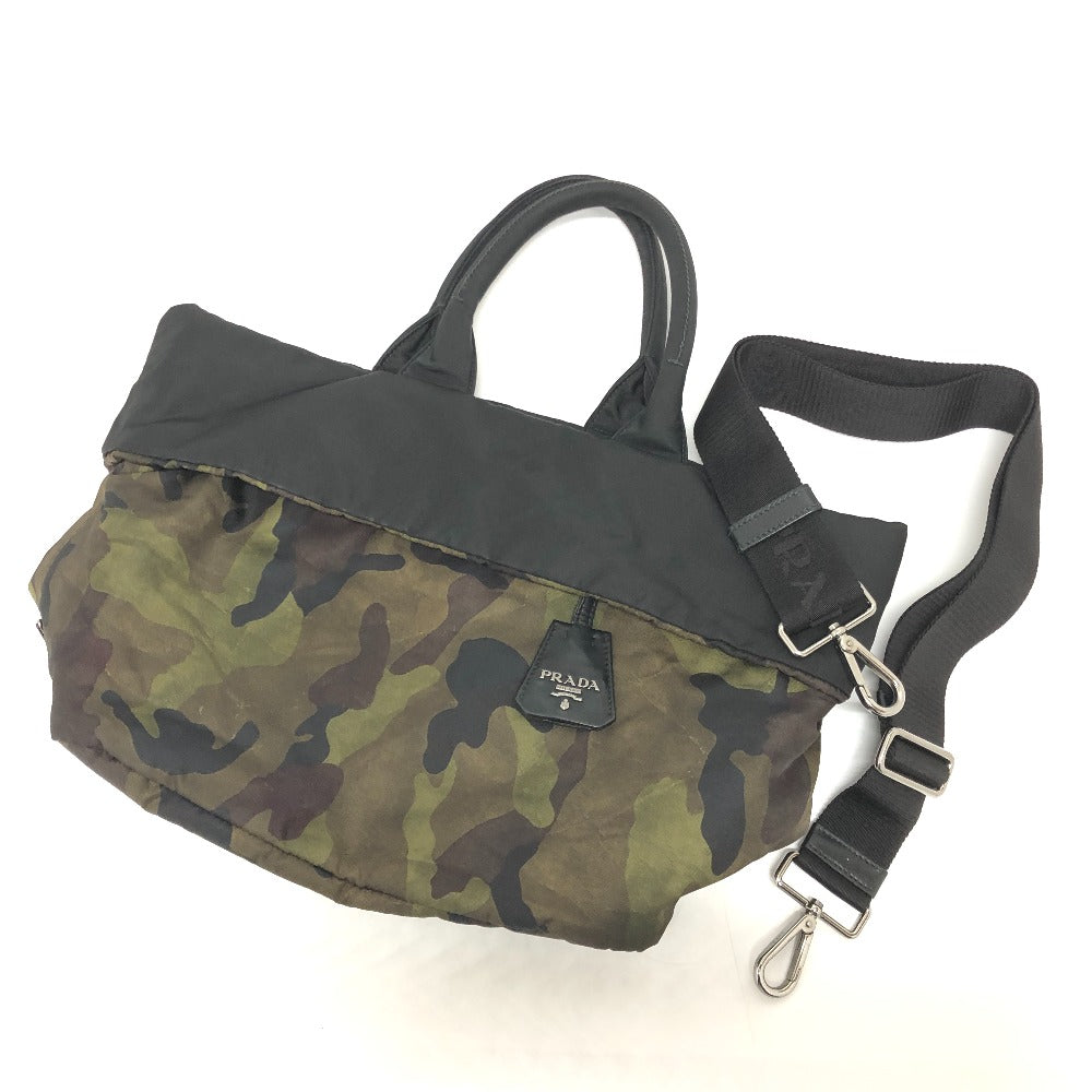 PRADA Handbag  B1959V Nylon green camouflage Women Used Authentic