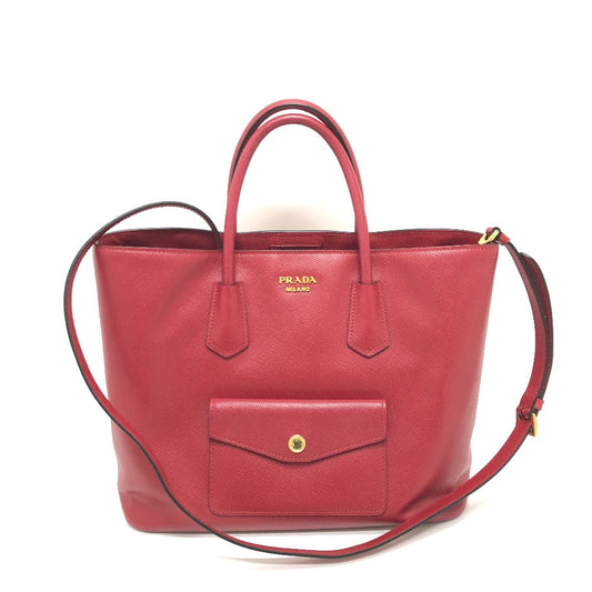 PRADA Handbag BN2729 Safiano leather Red Front pocket Women Secondhand Authentic