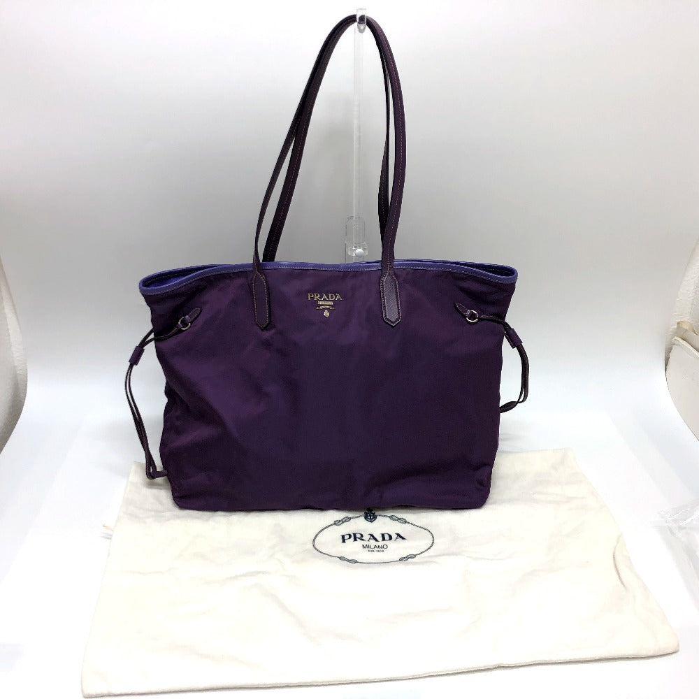 PRADA Tote Bag BR3924 saffiano leather purple logo Women Secondhand Authentic