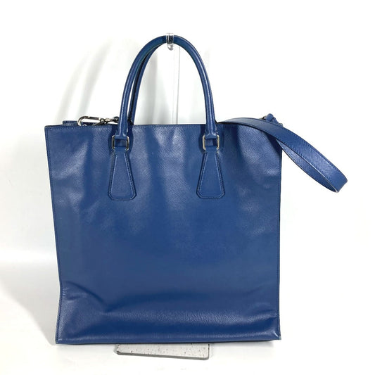 PRADA Tote Bag Safiano leather blue Bag Crossbody Shoulder Bag Triangle logo plate mens Used Authentic