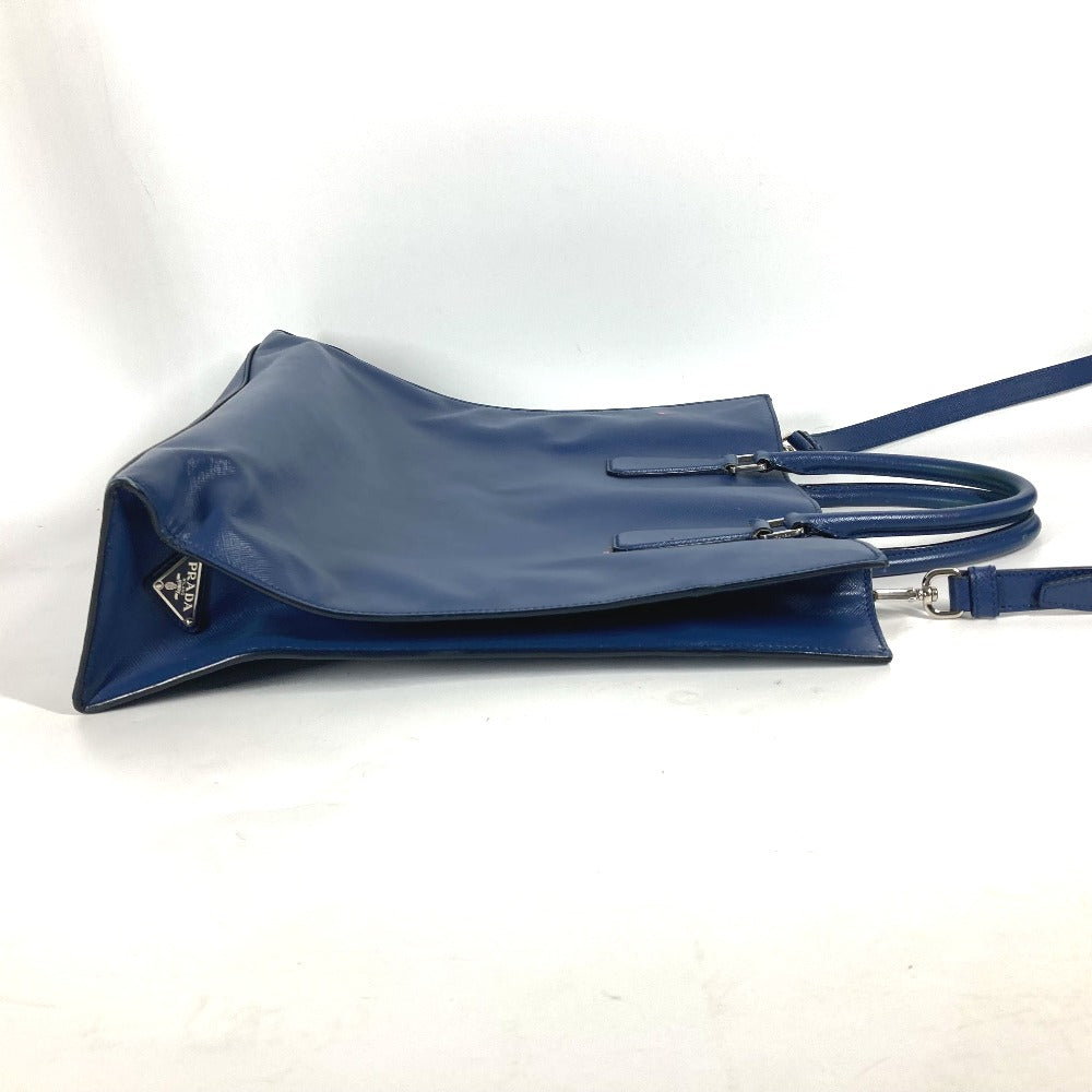 PRADA Tote Bag Safiano leather blue Bag Crossbody Shoulder Bag Triangle logo plate mens Used Authentic