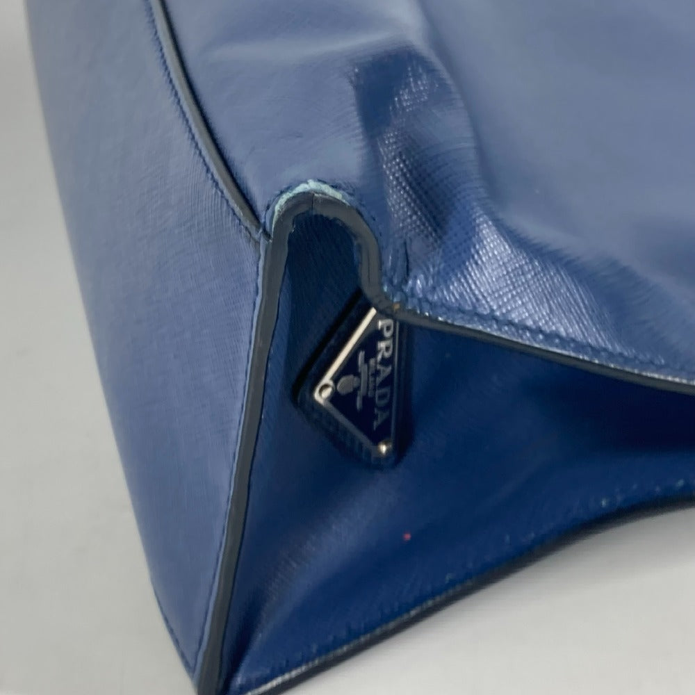 PRADA Tote Bag Safiano leather blue Bag Crossbody Shoulder Bag Triangle logo plate mens Used Authentic