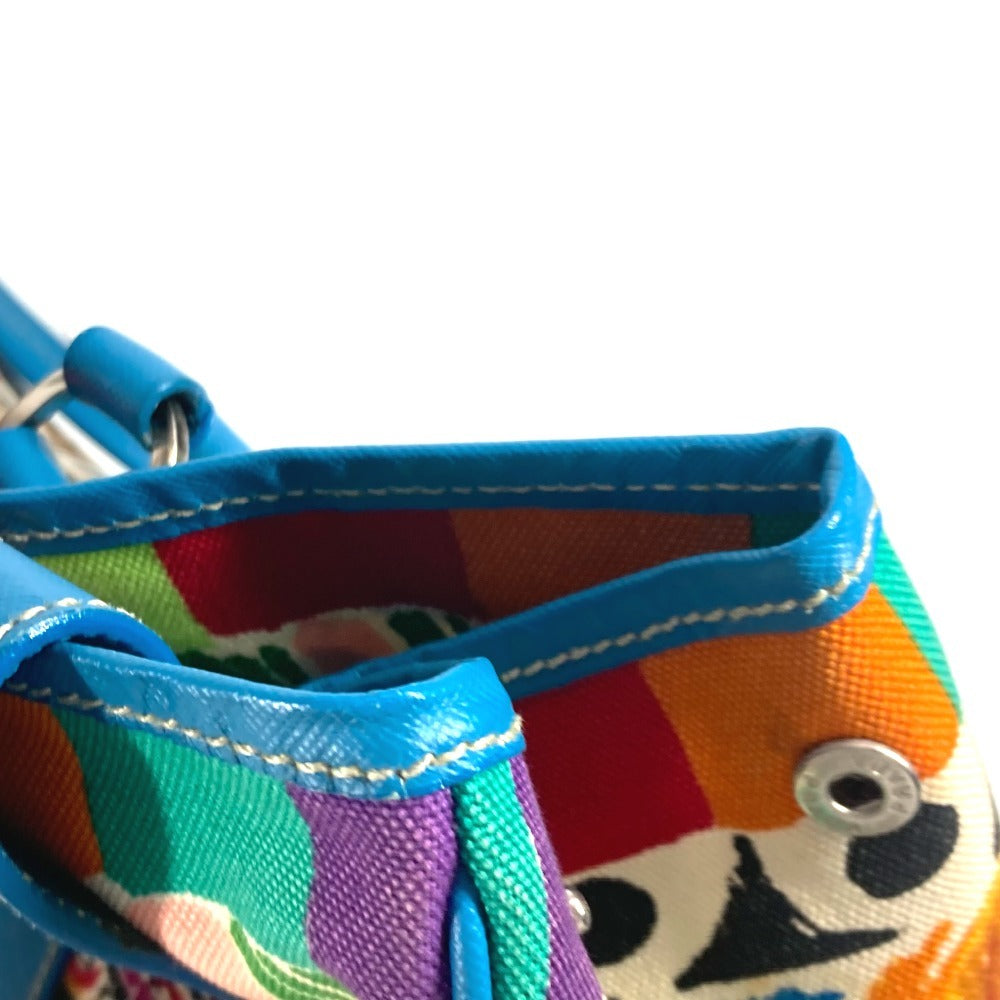 PRADA Tote Bag Canvas / leather multicolor Triangle logo plate All-over logo