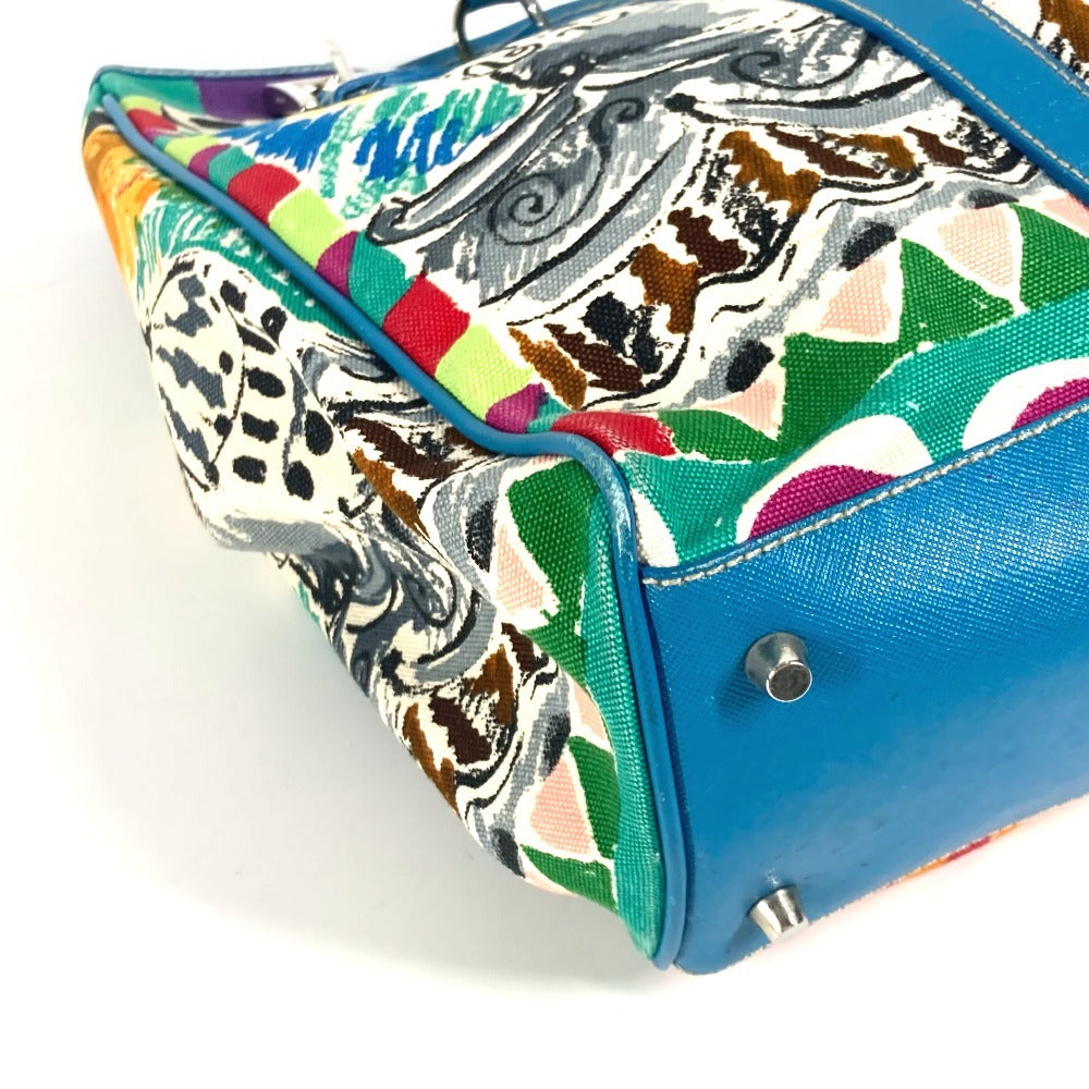 PRADA Tote Bag Canvas / leather multicolor Triangle logo plate All-over logo
