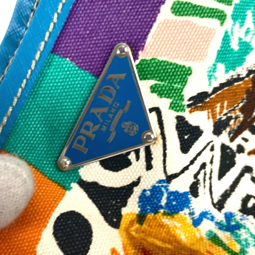 PRADA Tote Bag Canvas / leather multicolor Triangle logo plate All-over logo