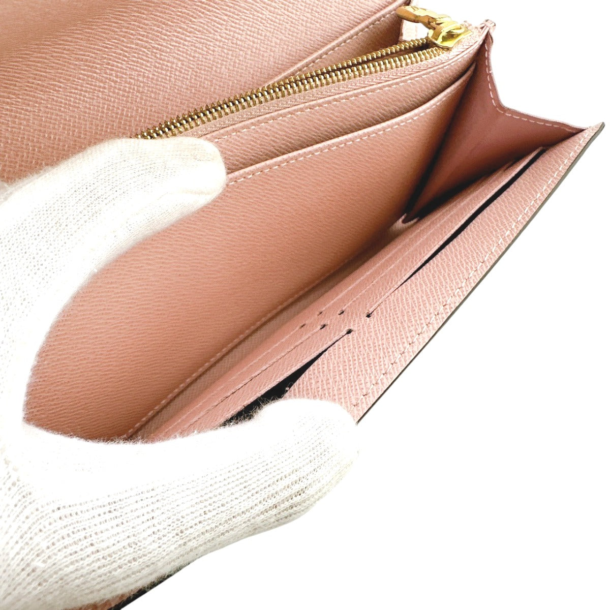 LOUIS VUITTON Long Wallet Purse N60114 Damier canvas Brown x pink Damier Rose Valerie