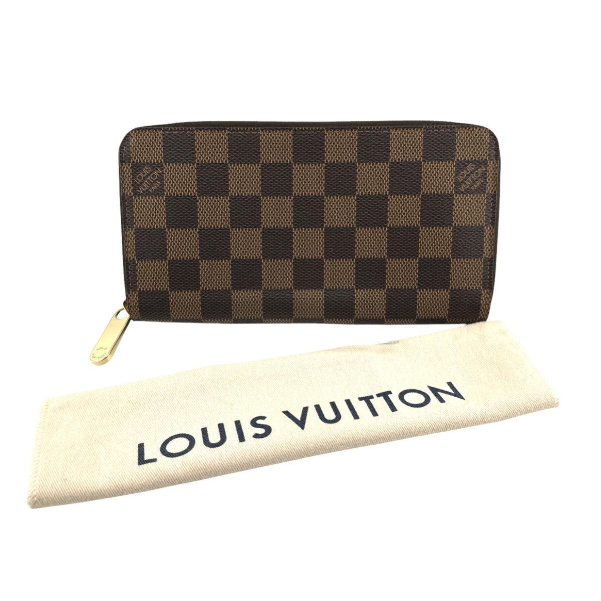 LOUIS VUITTON Long Wallet Purse N60015 Damier canvas Ebene Zip Around Damier Zippy wallet unisex(Unisex) Used Authentic