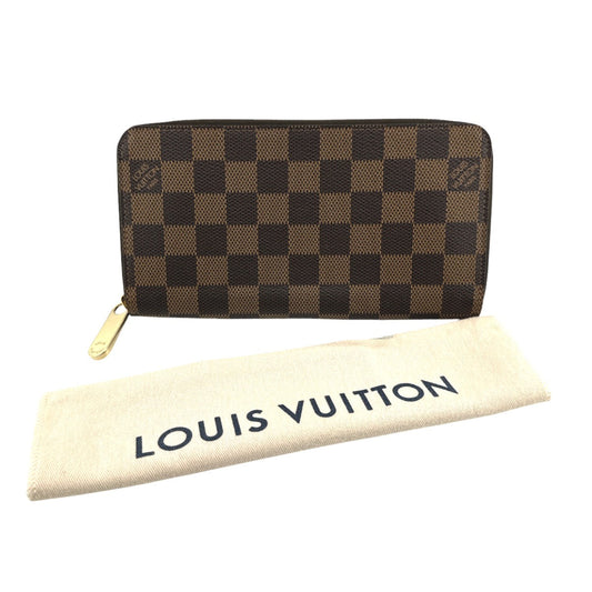 LOUIS VUITTON Long Wallet Purse N60015 Damier canvas Ebene Zip Around Damier Zippy wallet unisex(Unisex) Used Authentic