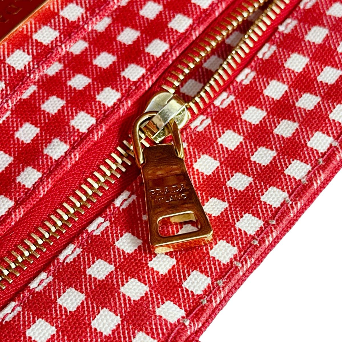 PRADA Tote Bag BN2439 canvas Red 2way mini Canapa Women Used Authentic