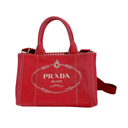 PRADA Tote Bag BN2439 canvas Red 2way mini Canapa Women Used Authentic