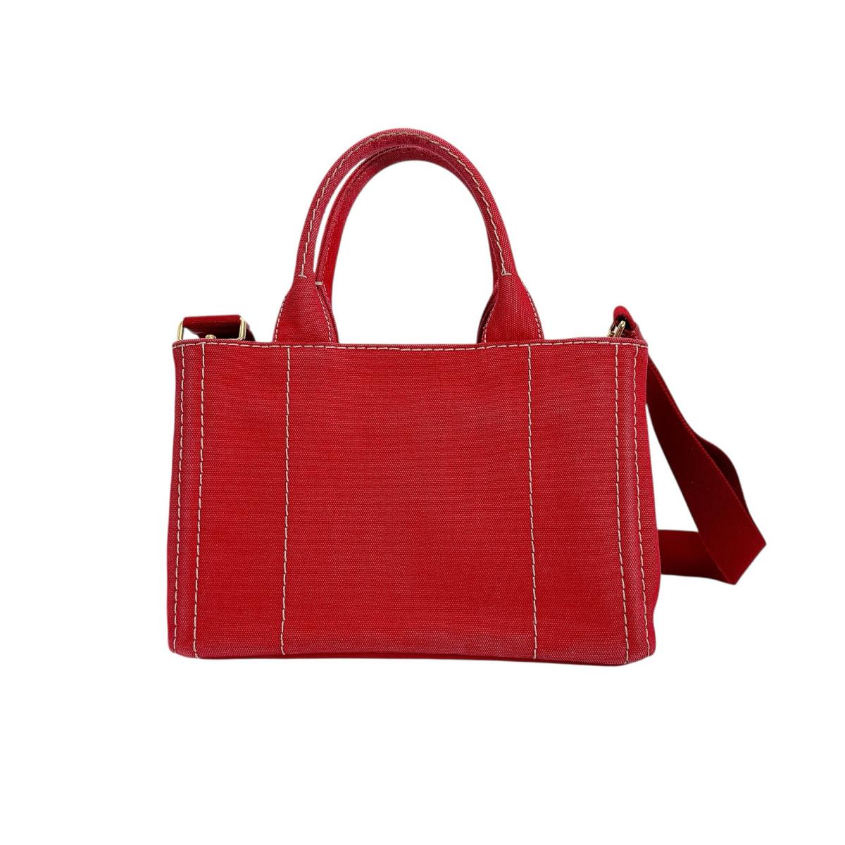 PRADA Tote Bag BN2439 canvas Red 2way mini Canapa Women Used Authentic
