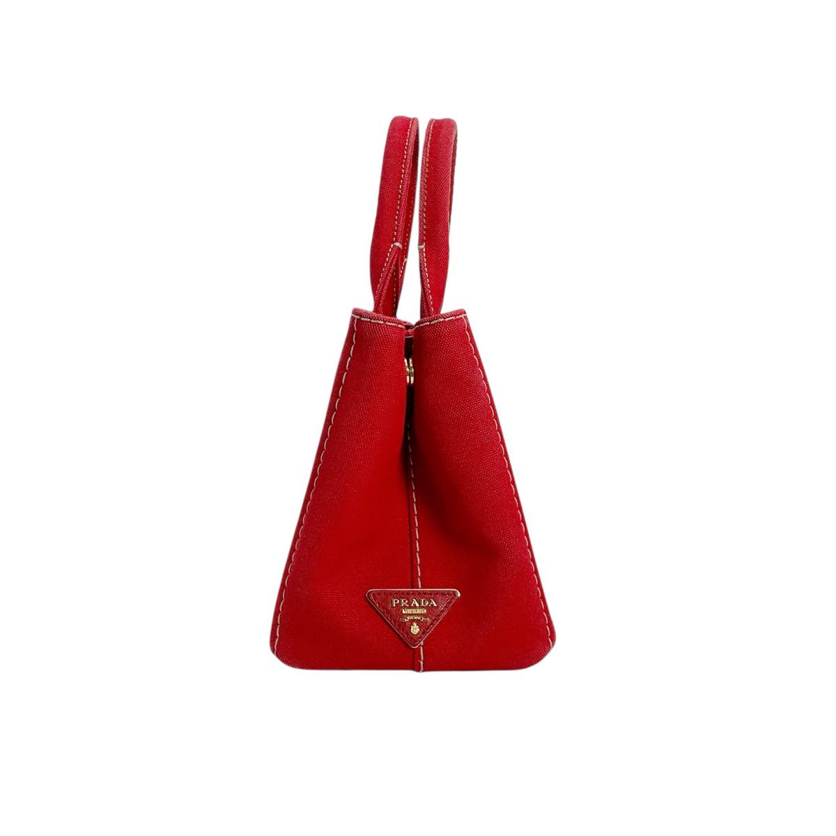 PRADA Tote Bag BN2439 canvas Red 2way mini Canapa Women Used Authentic