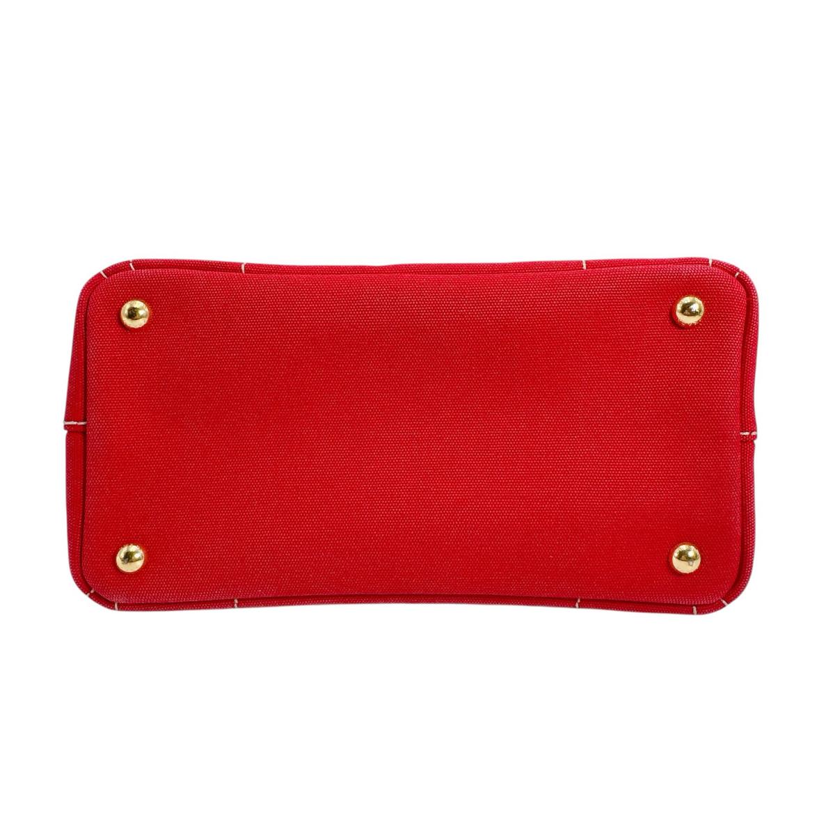 PRADA Tote Bag BN2439 canvas Red 2way mini Canapa Women Used Authentic