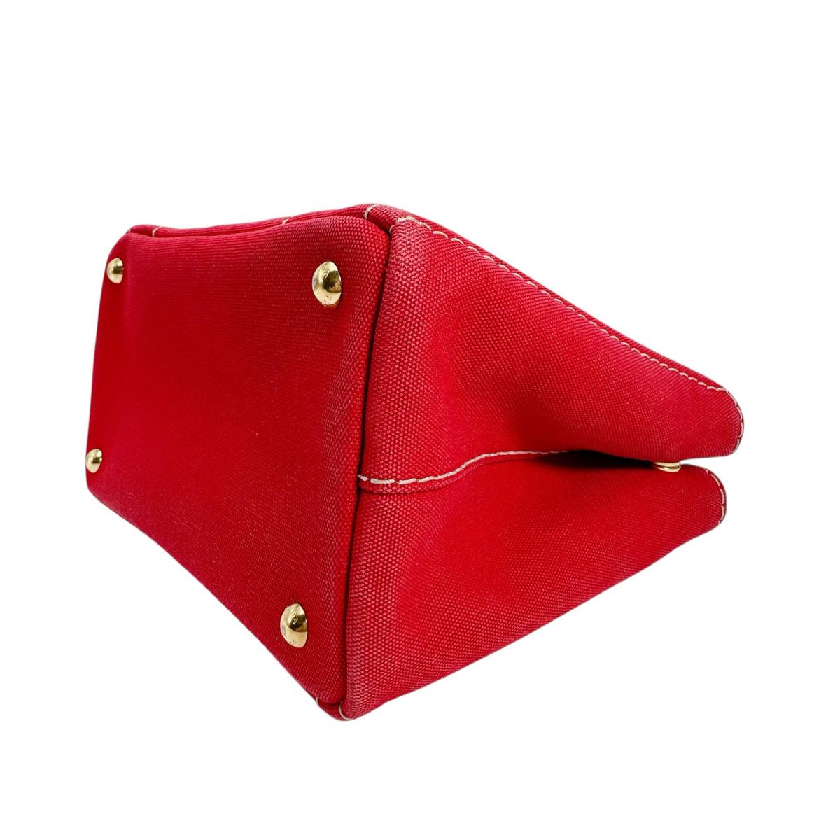 PRADA Tote Bag BN2439 canvas Red 2way mini Canapa Women Used Authentic