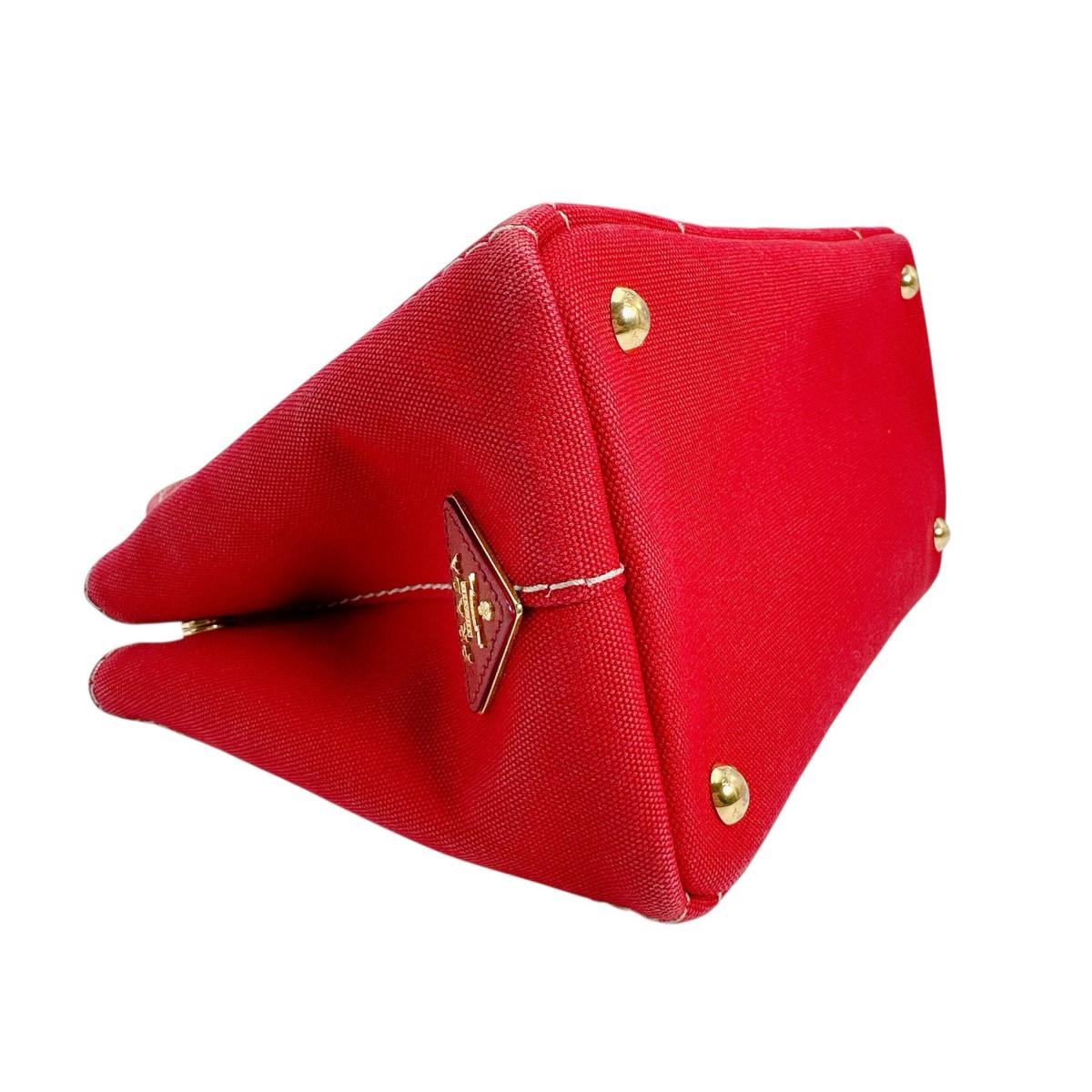 PRADA Tote Bag BN2439 canvas Red 2way mini Canapa Women Used Authentic